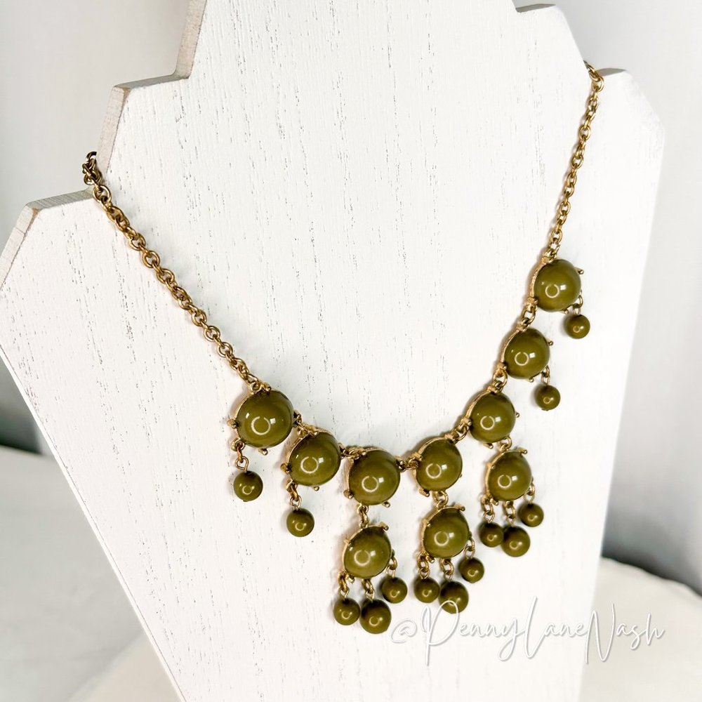 Vintage Olive Green Circle Bubbles Bib Necklace - Picture 4 of 6